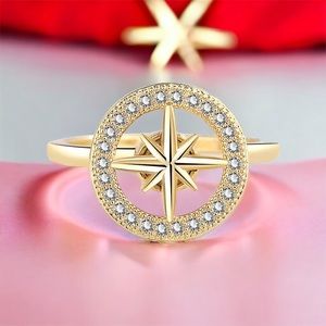 Eight pointed star ladies fashion ring gold spinner women
